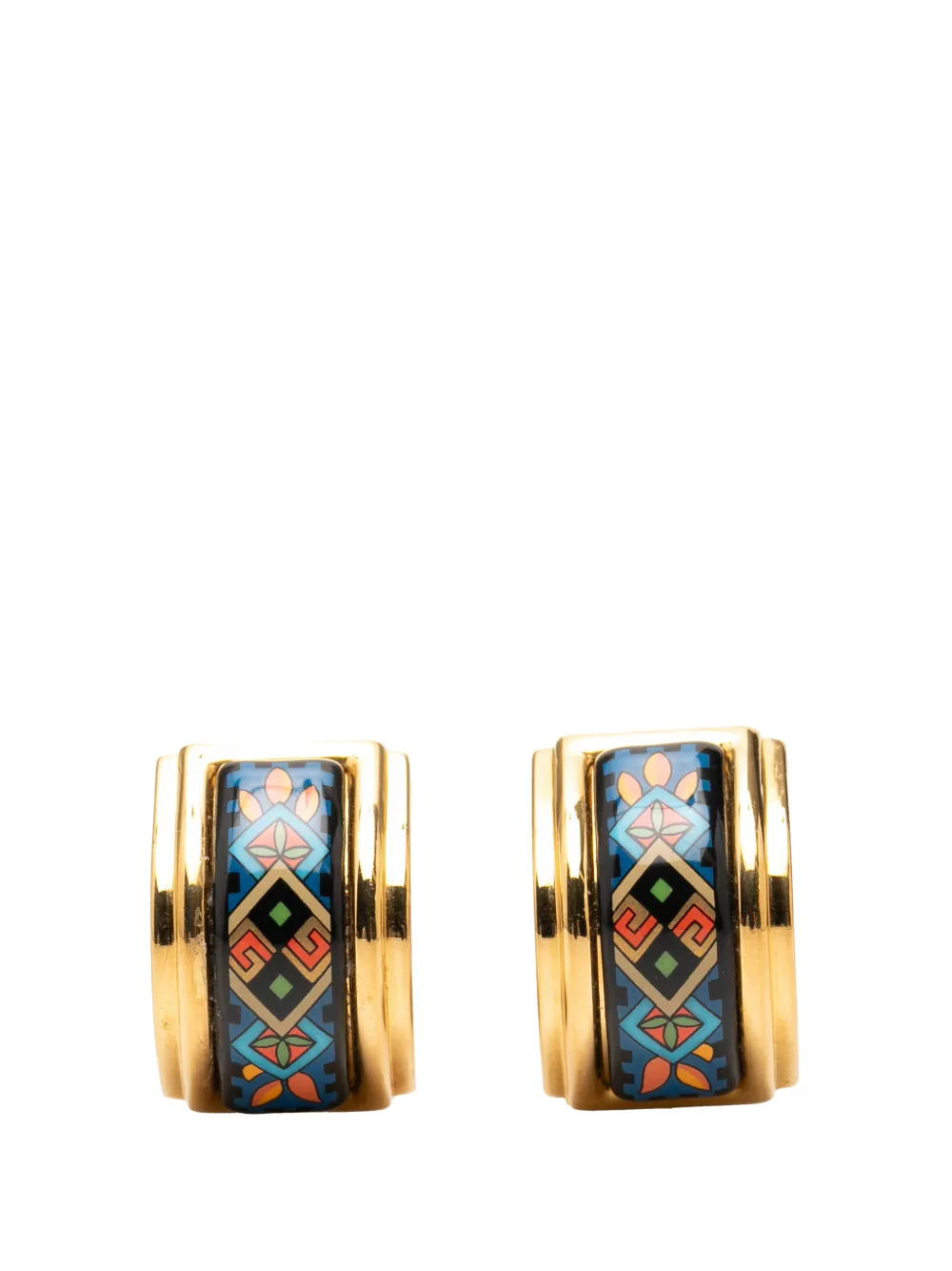 Hermès Pre-Owned boucles d'oreilles fantaisie en plaqué or et émail à logo CC et fermoir clip (1980-1990) - Bleu Hermès Pre-Owned boucles d'oreilles fantaisie en plaqué or et émail à logo CC et fermoir clip (1980-1990) - Bleu