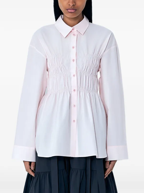 Cecilie Bahnsen Smocked Poplin Shirt in Pink