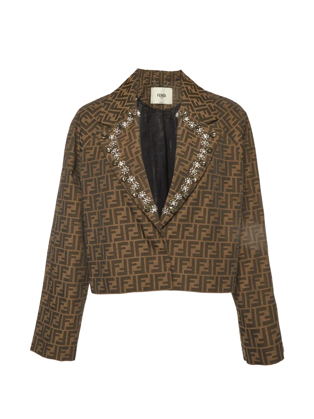 Fendi Pre-Owned Zucca jacquard crystal-embellished blazer - Marrone