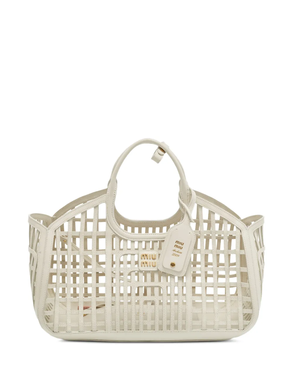 Miu Miu Pre-Owned Basket leather tote bag - Bianco