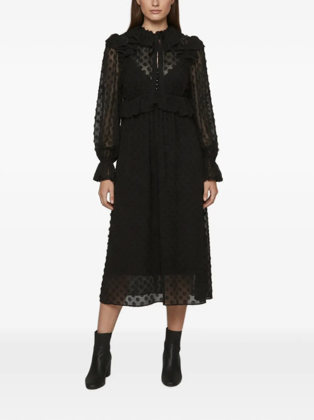 ZIMMERMANN polka-dot ruffled midi dress - Nero