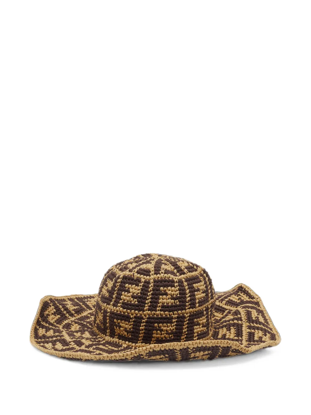 Pre-owned Fendi Patterned Crochet Hat In Brown