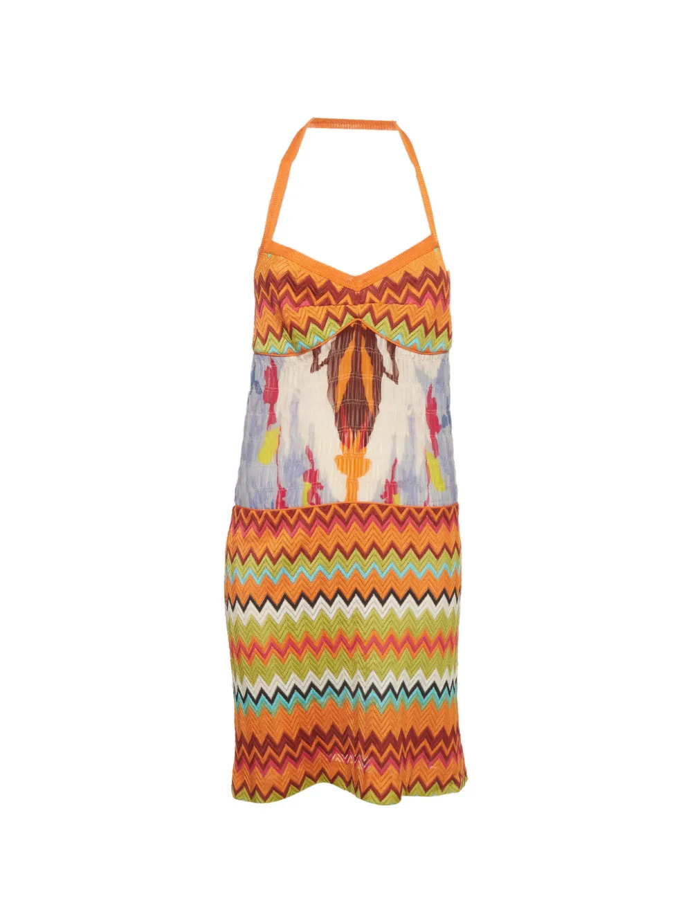 Pre-owned Missoni Chevron-knit Halter-neck Mini Dress In Orange