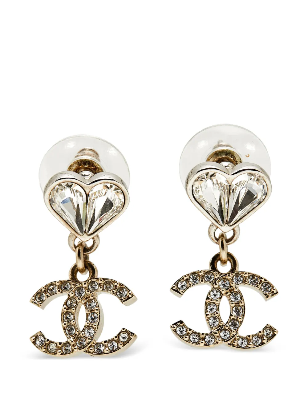 CHANEL Pre-Owned Hängeohrringe mit Kristallherz - Gold