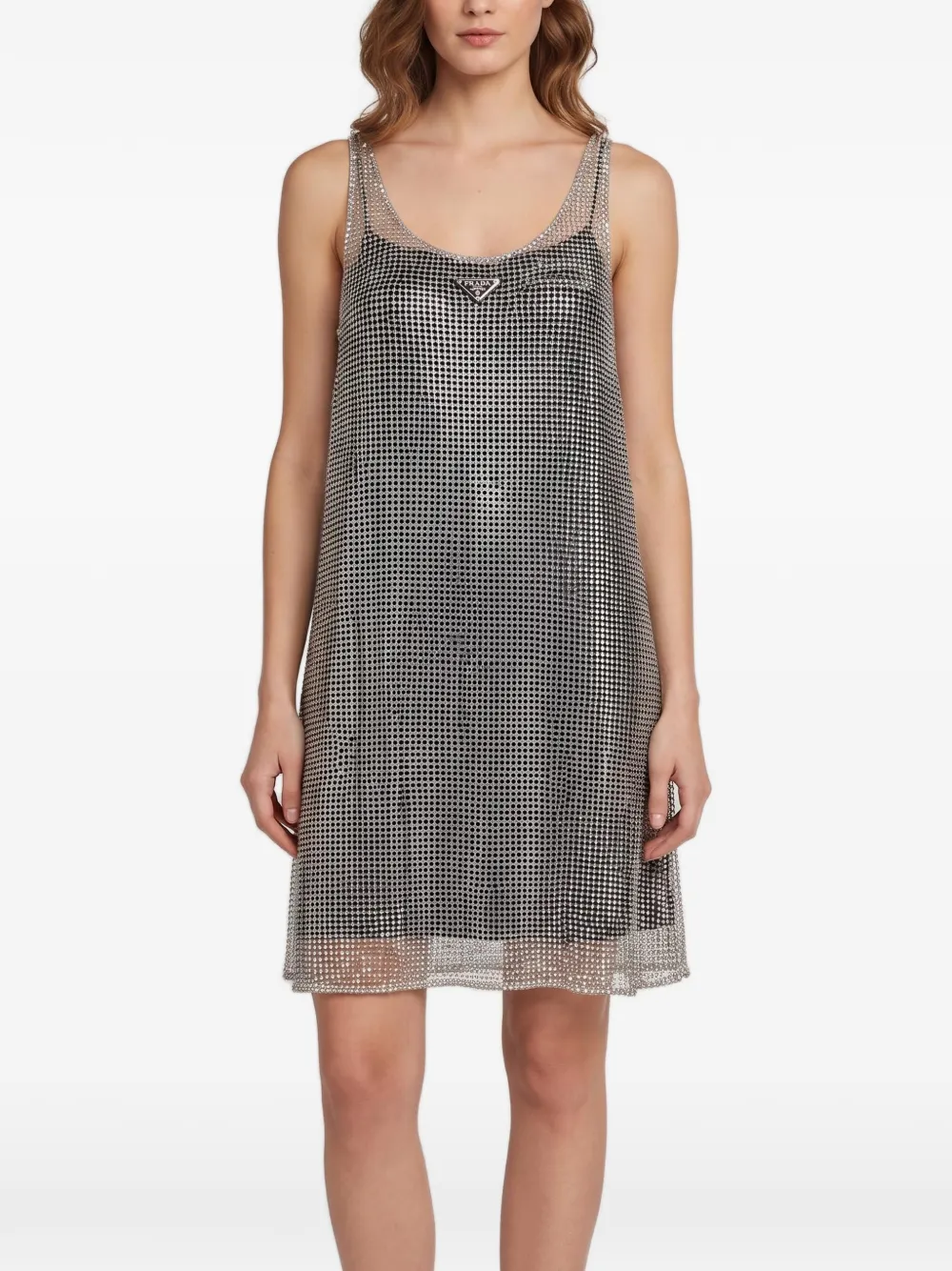 Prada Pre-Owned rhinestone embellished mesh mini dress - Argento