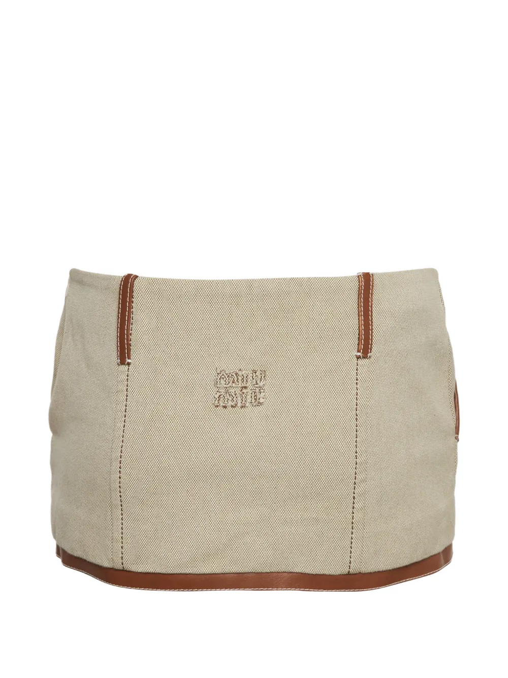 Pre-owned Miu Miu Leather-trim Mini Skirt In Neutrals