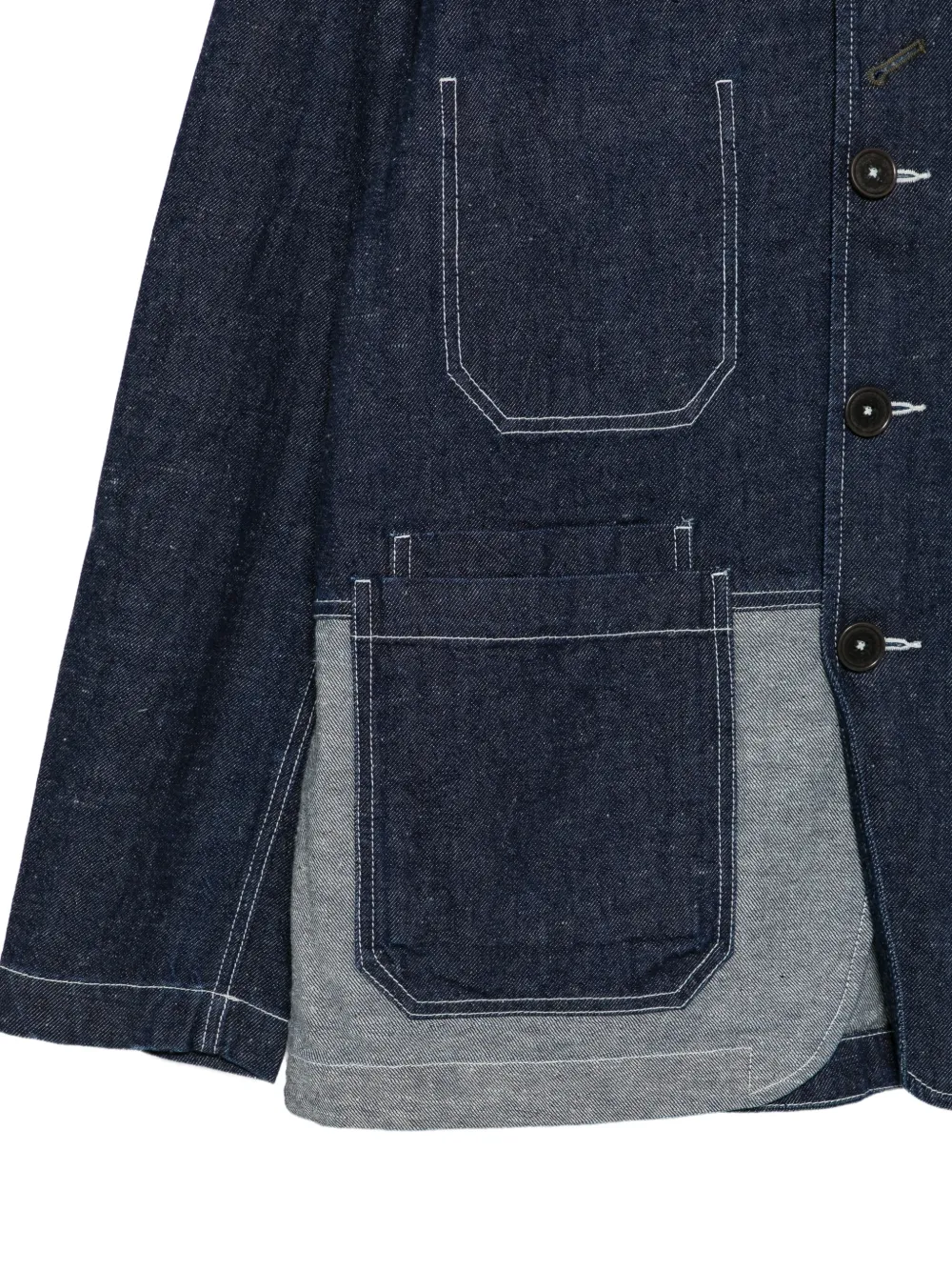 Universal Works Denim jack met patchwork Blauw