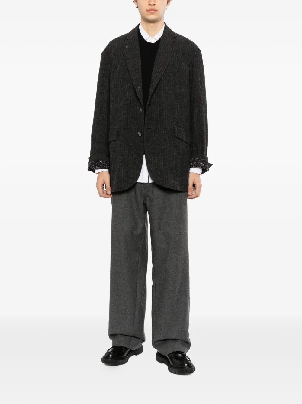 CALMLENCE striped welt-pocket blazer - Grey