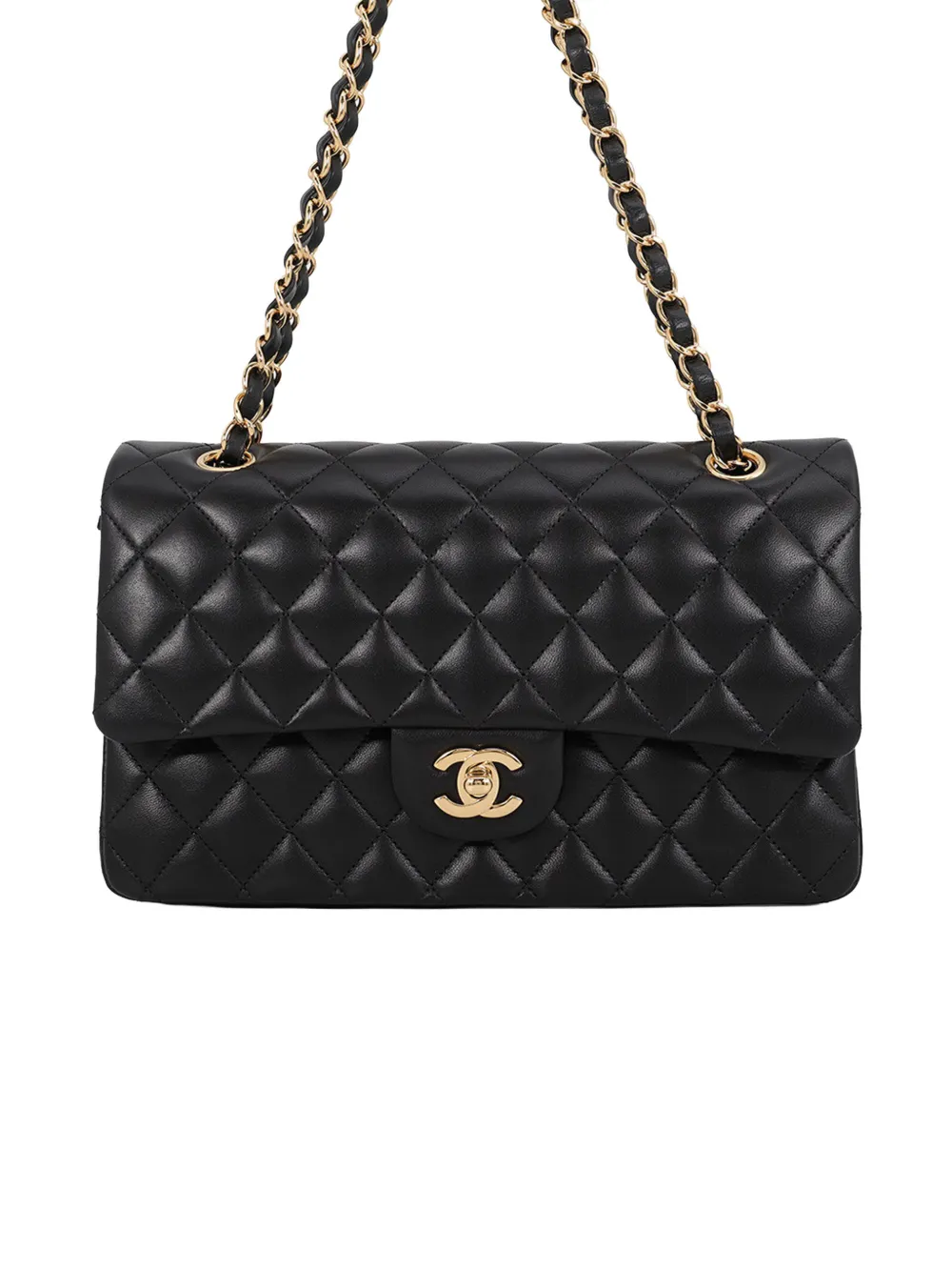 CHANEL Pre-Owned 2021-2026 mittelgroße Double Flap Schultertasche aus Lammleder - Schwarz