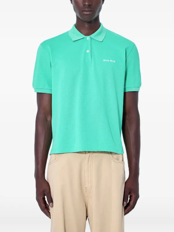 Miu Miu Logo-embroidered Piqué Polo Shirt in Green