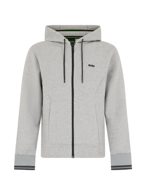 BOSS cotton-blend zip-up hoodie with stripe details