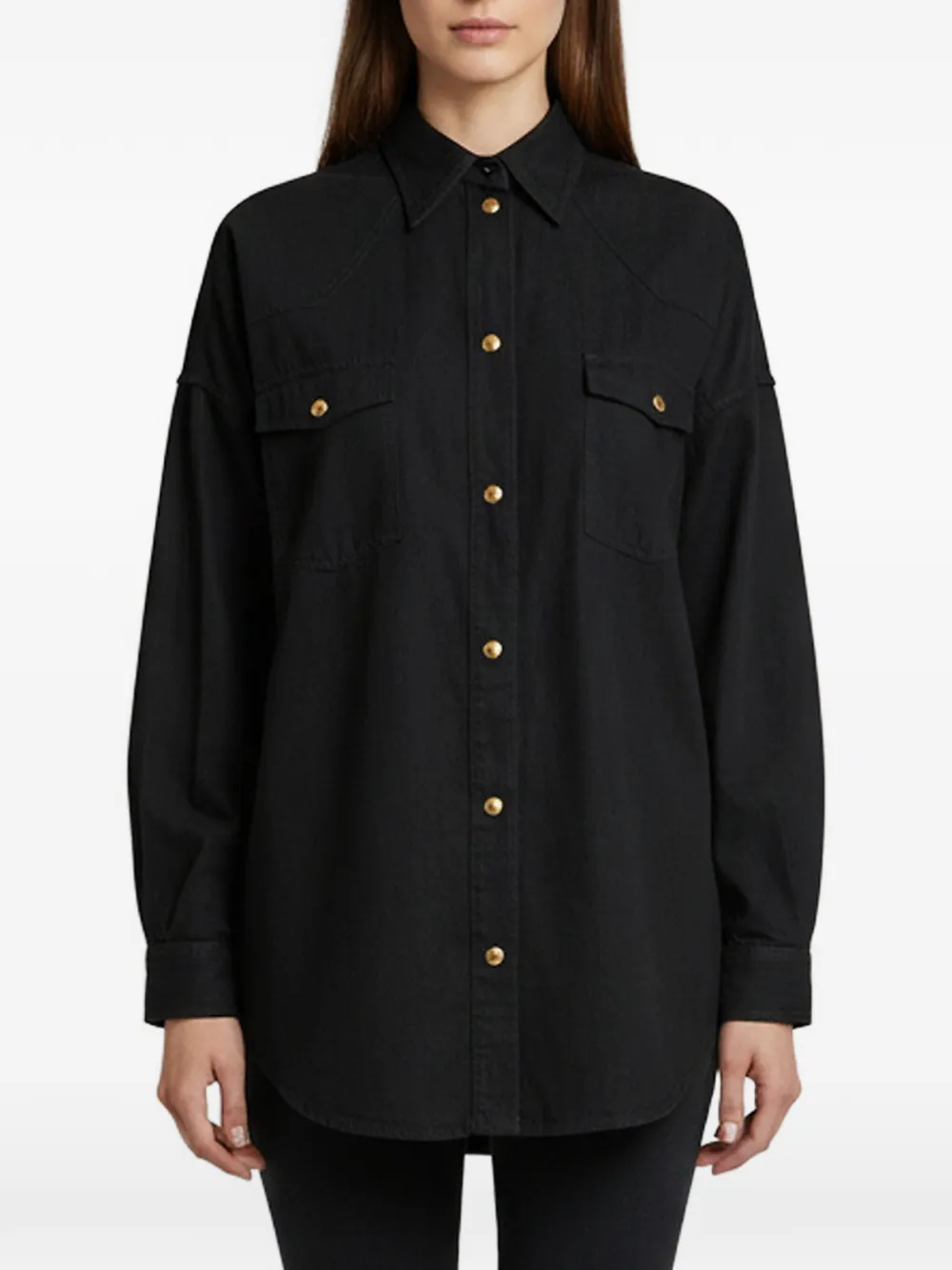Gucci Pre-Owned chemise en jean à logo imprimé métallisé - Noir Gucci Pre-Owned chemise en jean à logo imprimé métallisé - Noir