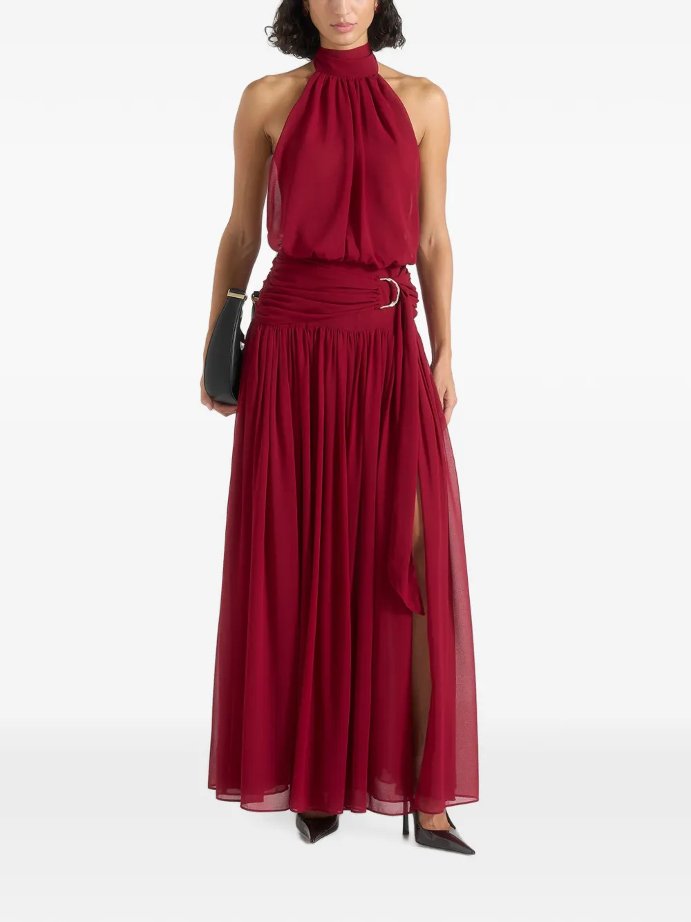 Manière De Voir Matilda halter neck draped maxi dress wine red