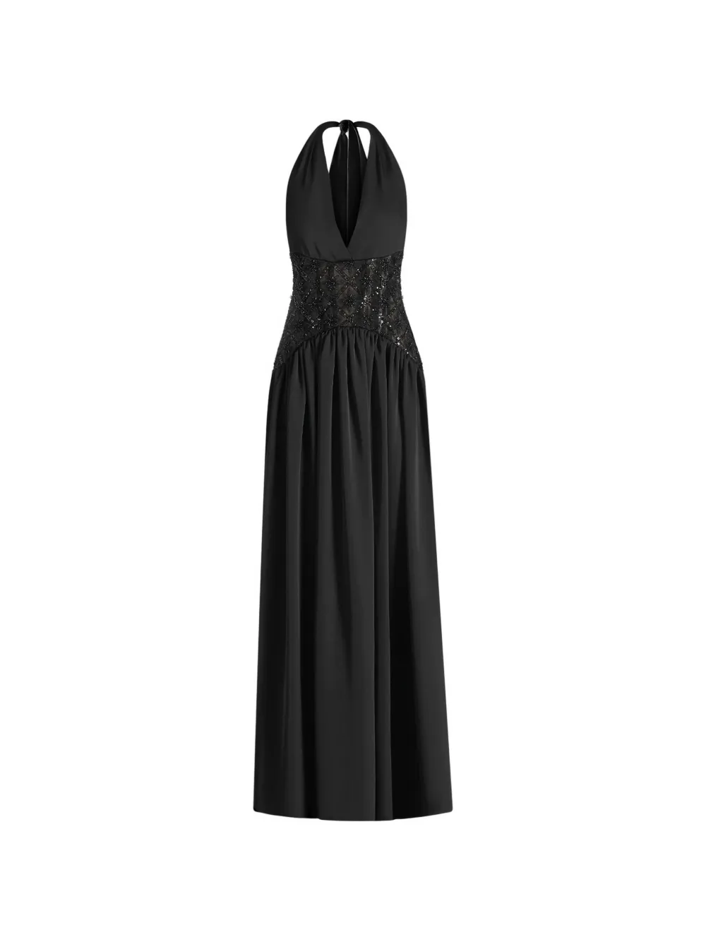 Manière De Voir Abito lungo Ava arricciato stile corsetto decorato con scollo all'americana - Nero