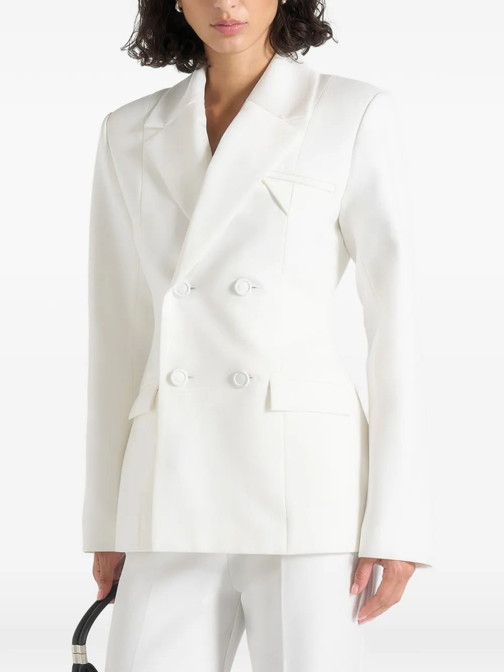 Manière De Voir Maia double breasted satin lapel hourglass blazer white - Bianco