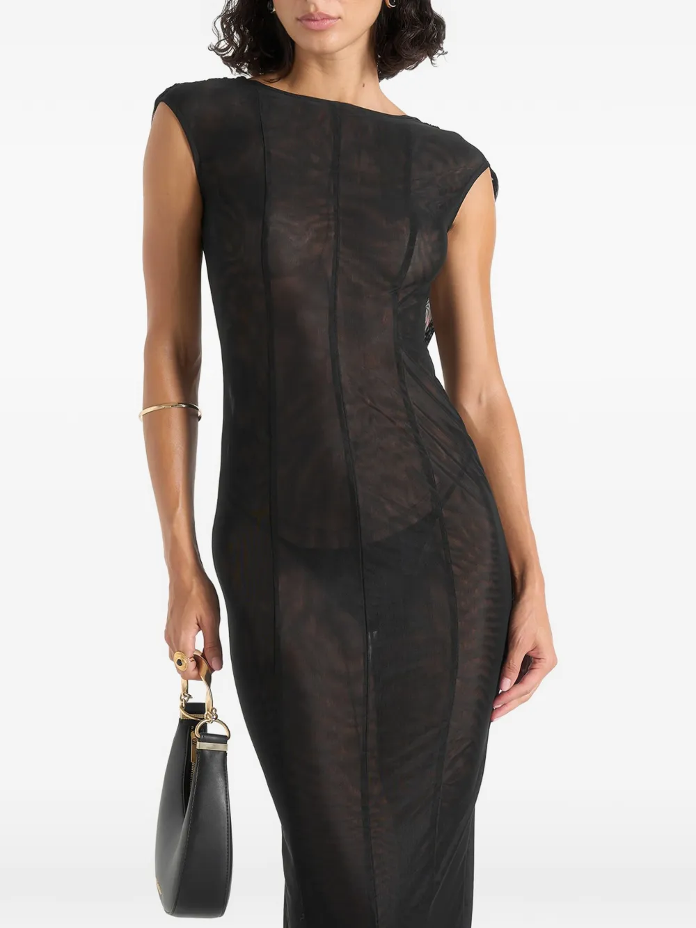Manière De Voir Ulina seamed sheer back hardware detail maxi dress black - Nero