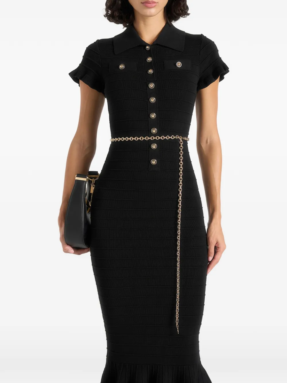Manière De Voir Fantine fluted hem ottoman knit midi dress black - Nero