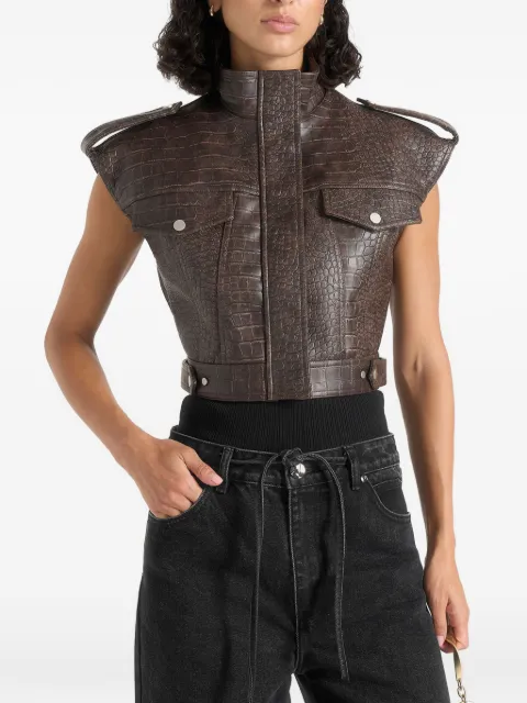 Manière De Voir Imelda croc-embossed wide-shoulder sleeveless jacket