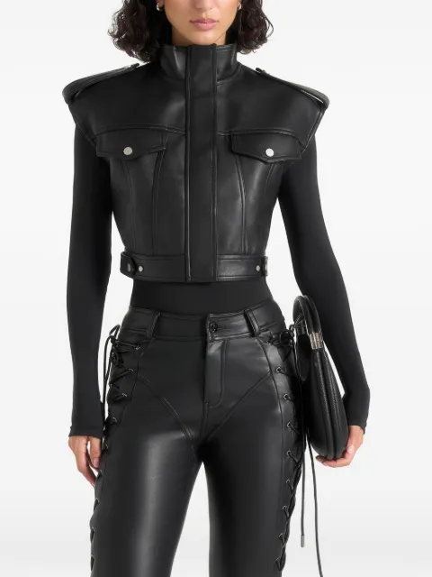 Manière De Voir Imelda leather cropped wide shoulder sleeveless jacket black