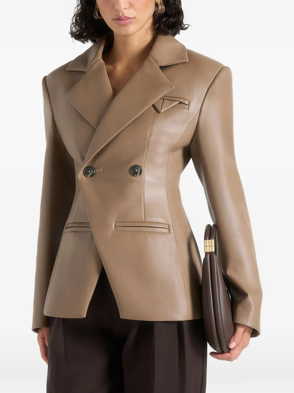 Manière De Voir Beatrice leather double-breasted hourglass blazer