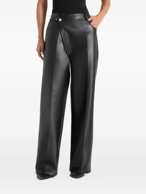 Manière De Voir Astrid wrapover wide leg leather trousers black