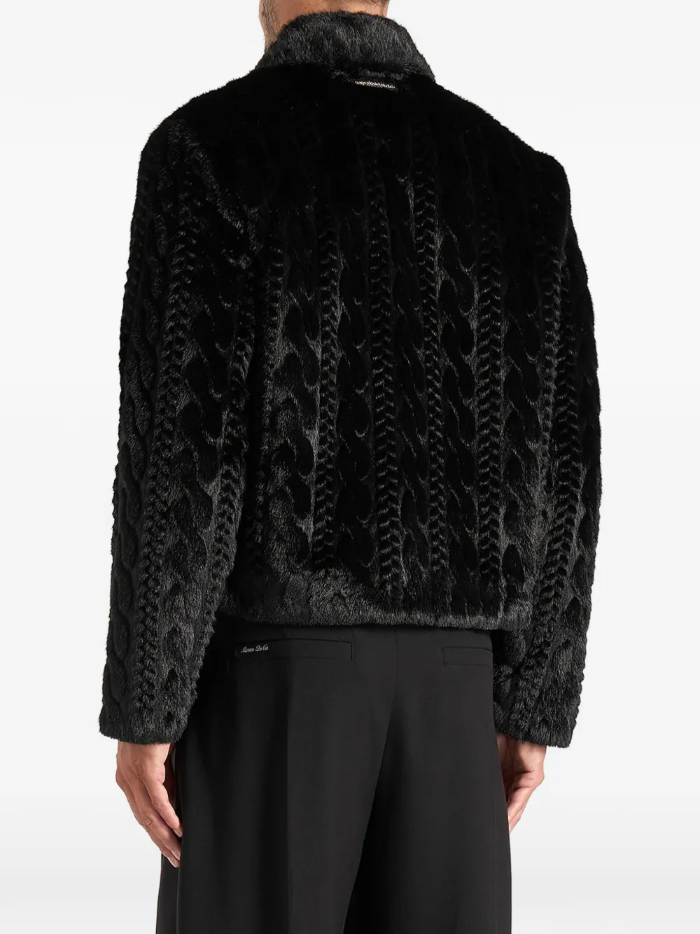 Manière De Voir David plush cable embossed jacket black Zwart