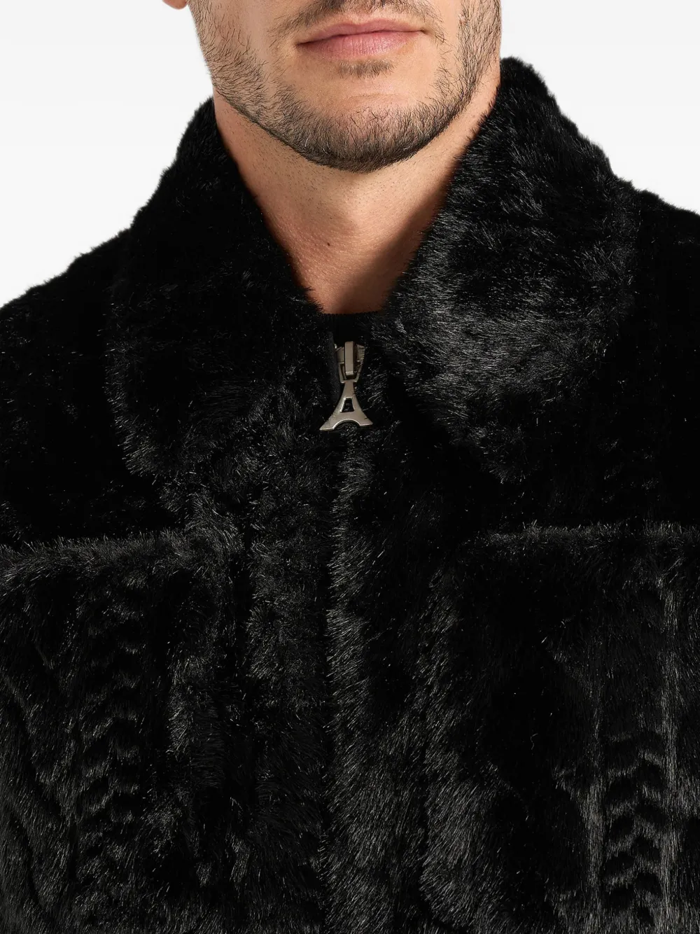 Manière De Voir David plush cable embossed jacket black Zwart