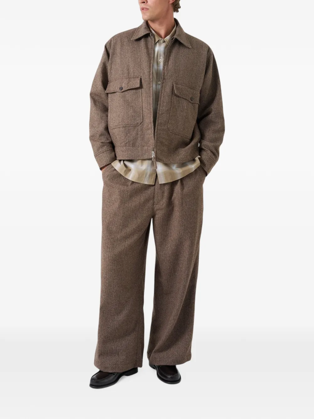 Universal Works E130 herringbone jacket Bruin