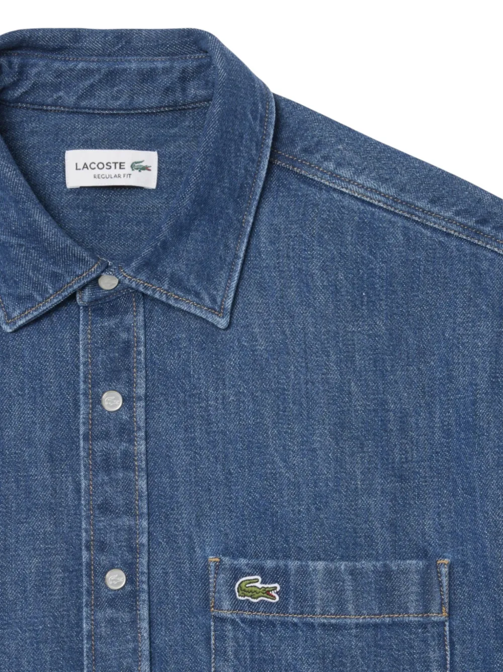 Lacoste logo-patch denim shirt Blauw