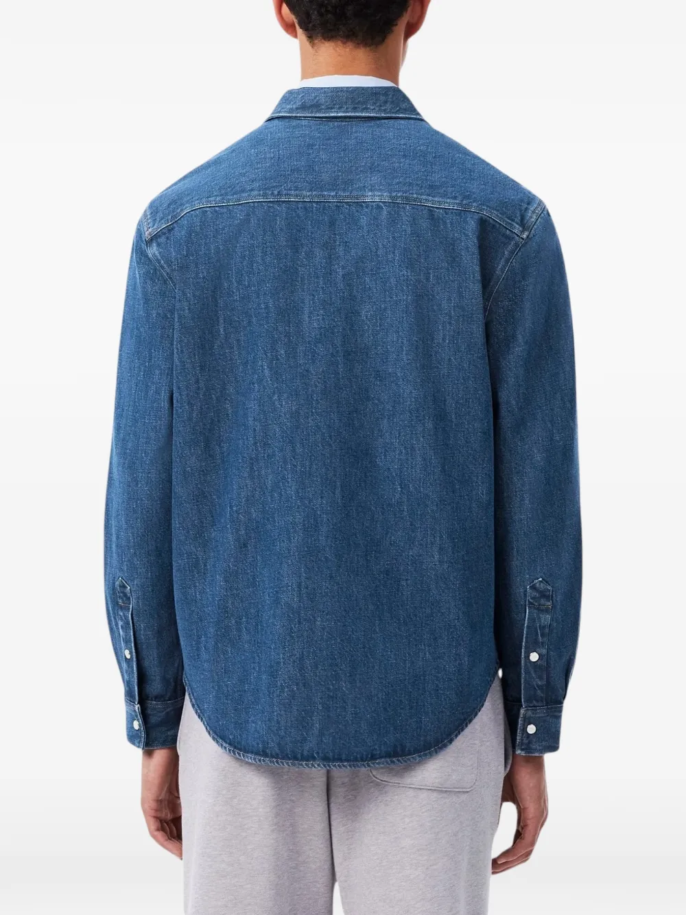 Lacoste logo-patch denim shirt Blauw