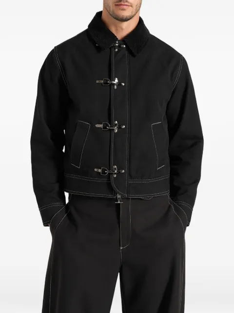 Manière De Voir Nino in black clasp-detail contrast-stitch gabardine jacket