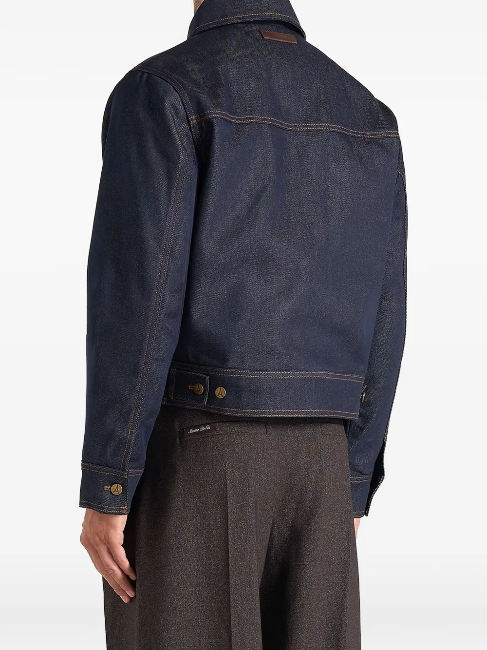 Manière De Voir Nino denim jack met contrasterend stiksel en gesp-detail Blauw