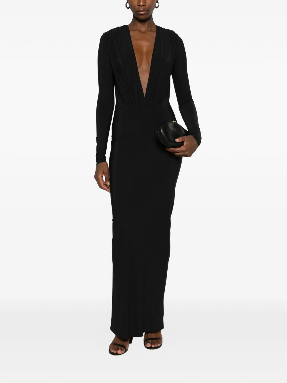 Amazuìn Rasha V-neck Ruched Maxi Dress In Black