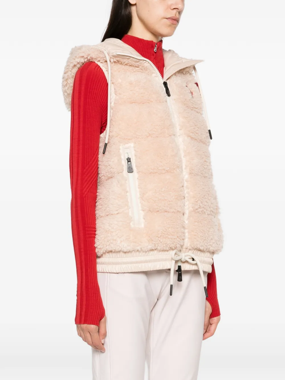 Moncler Grenoble quilted shearling-effect gilet Beige