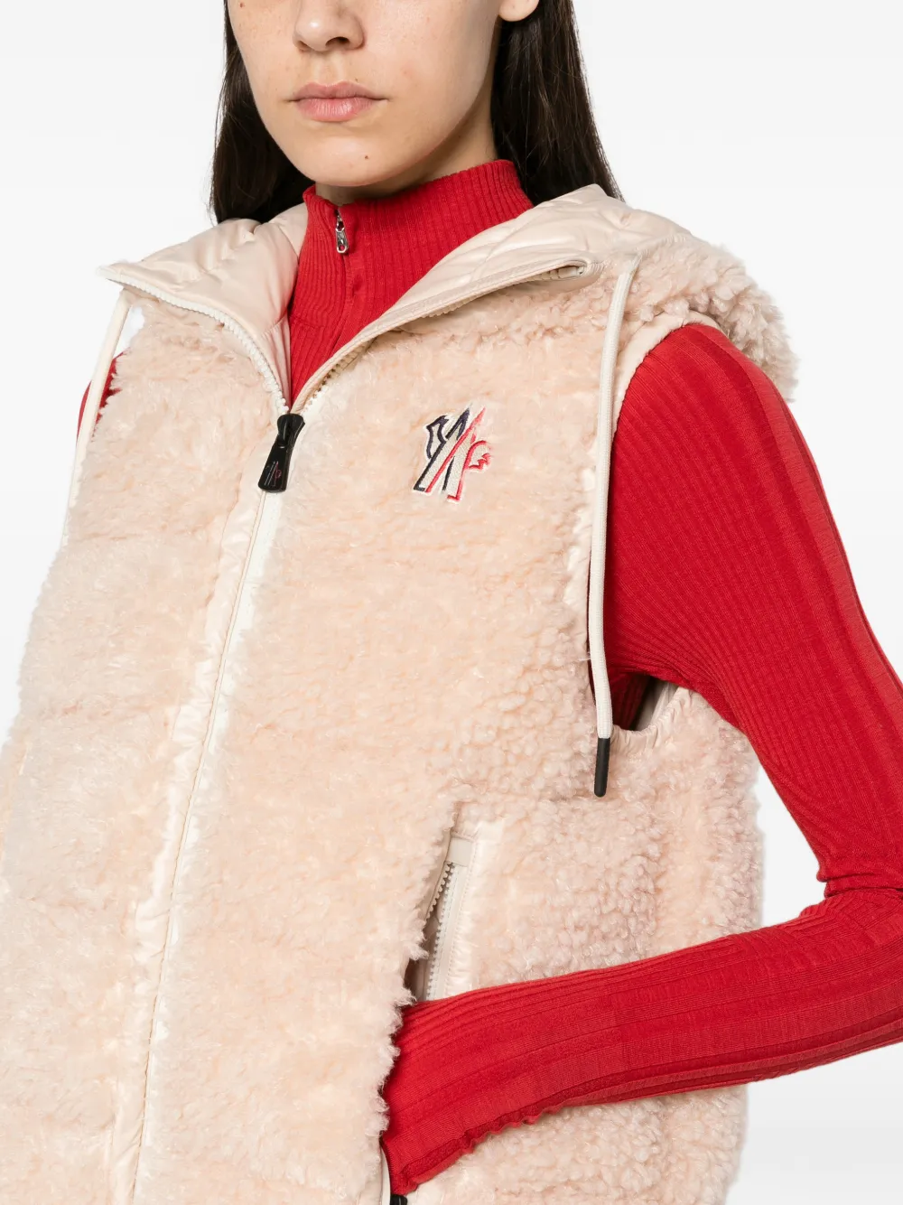 Moncler Grenoble quilted shearling-effect gilet Beige