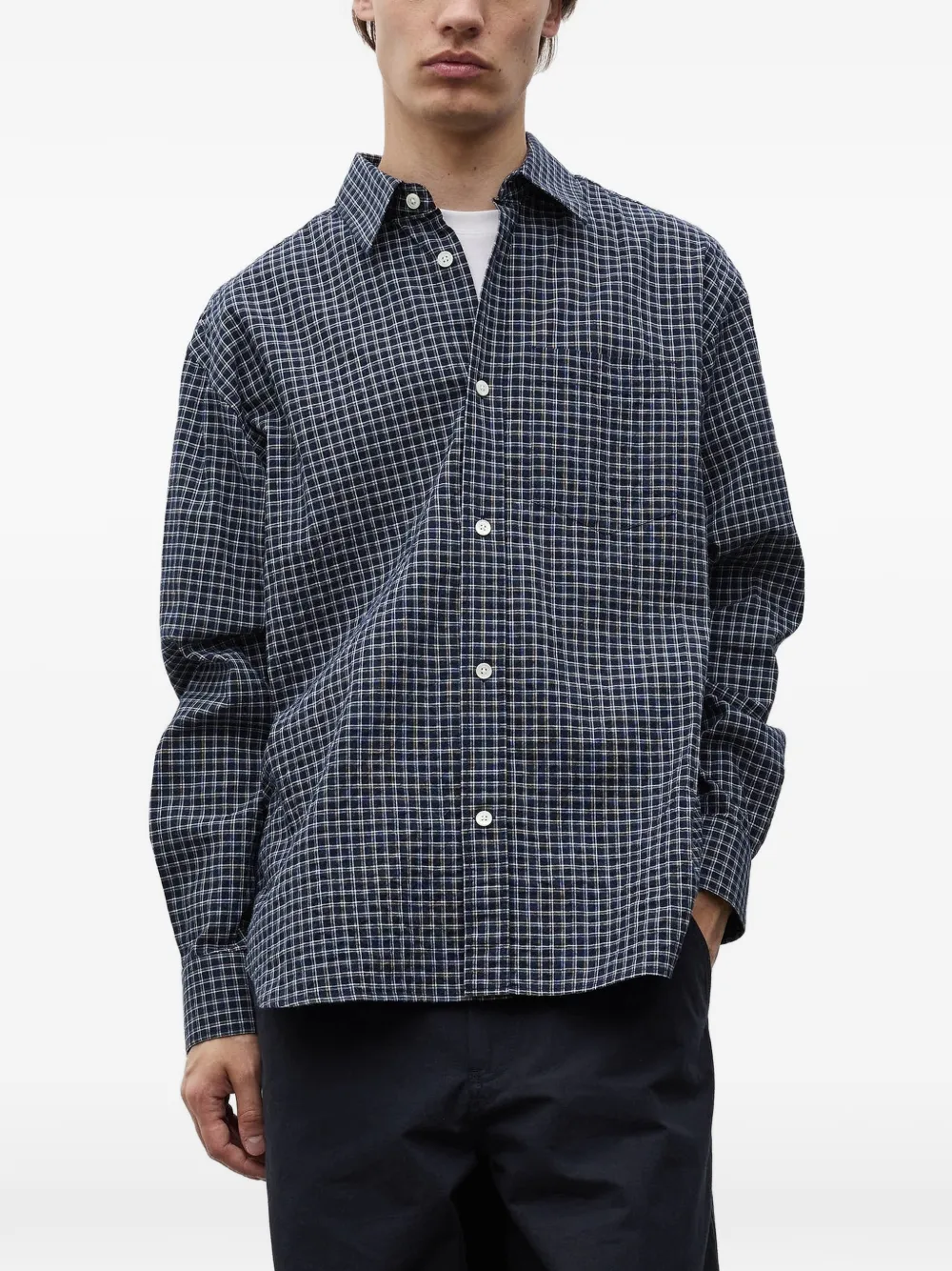 Norse Projects Espevik oversized check shirt Blauw