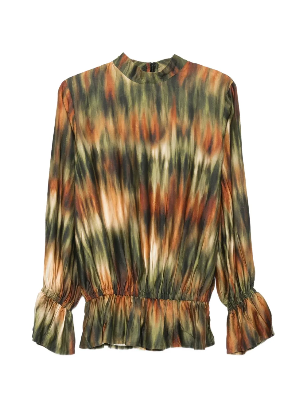CONNOR&BLAKE Damiana abstract-print ruffled blouse - Verde