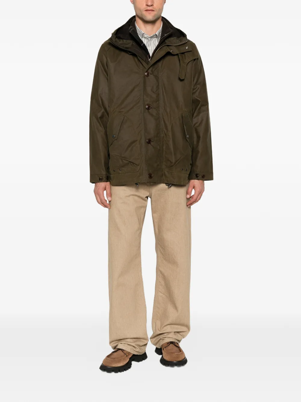 Barbour Gewaxt jack met capuchon en knoopsluiting Groen
