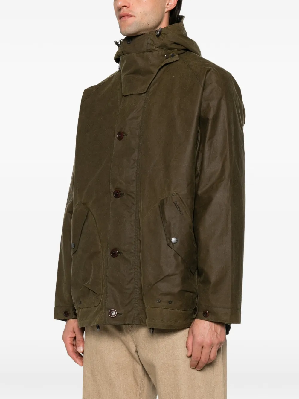 Barbour Gewaxt jack met capuchon en knoopsluiting Groen