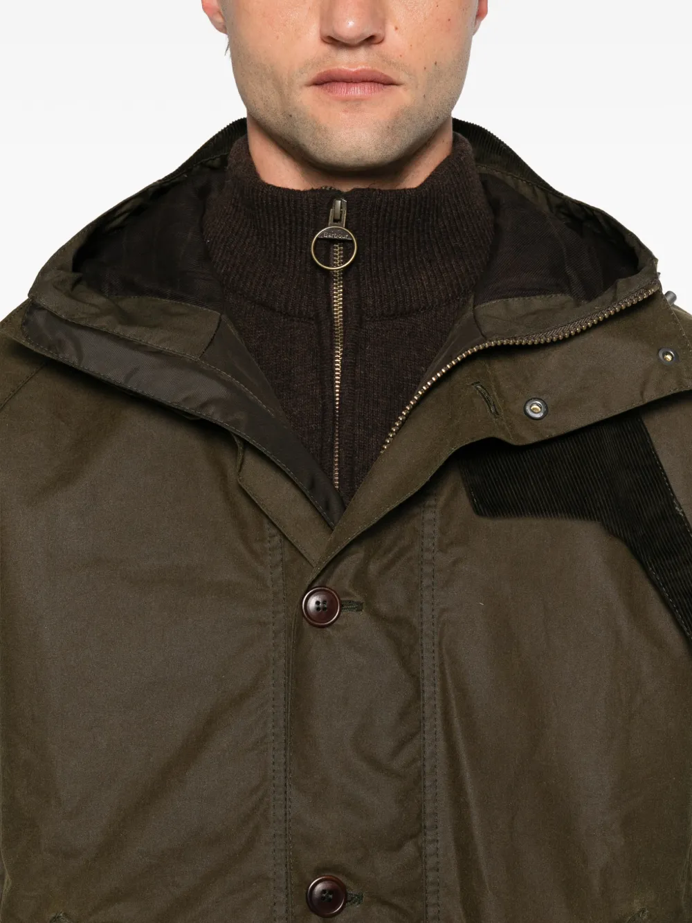 Barbour Gewaxt jack met capuchon en knoopsluiting Groen