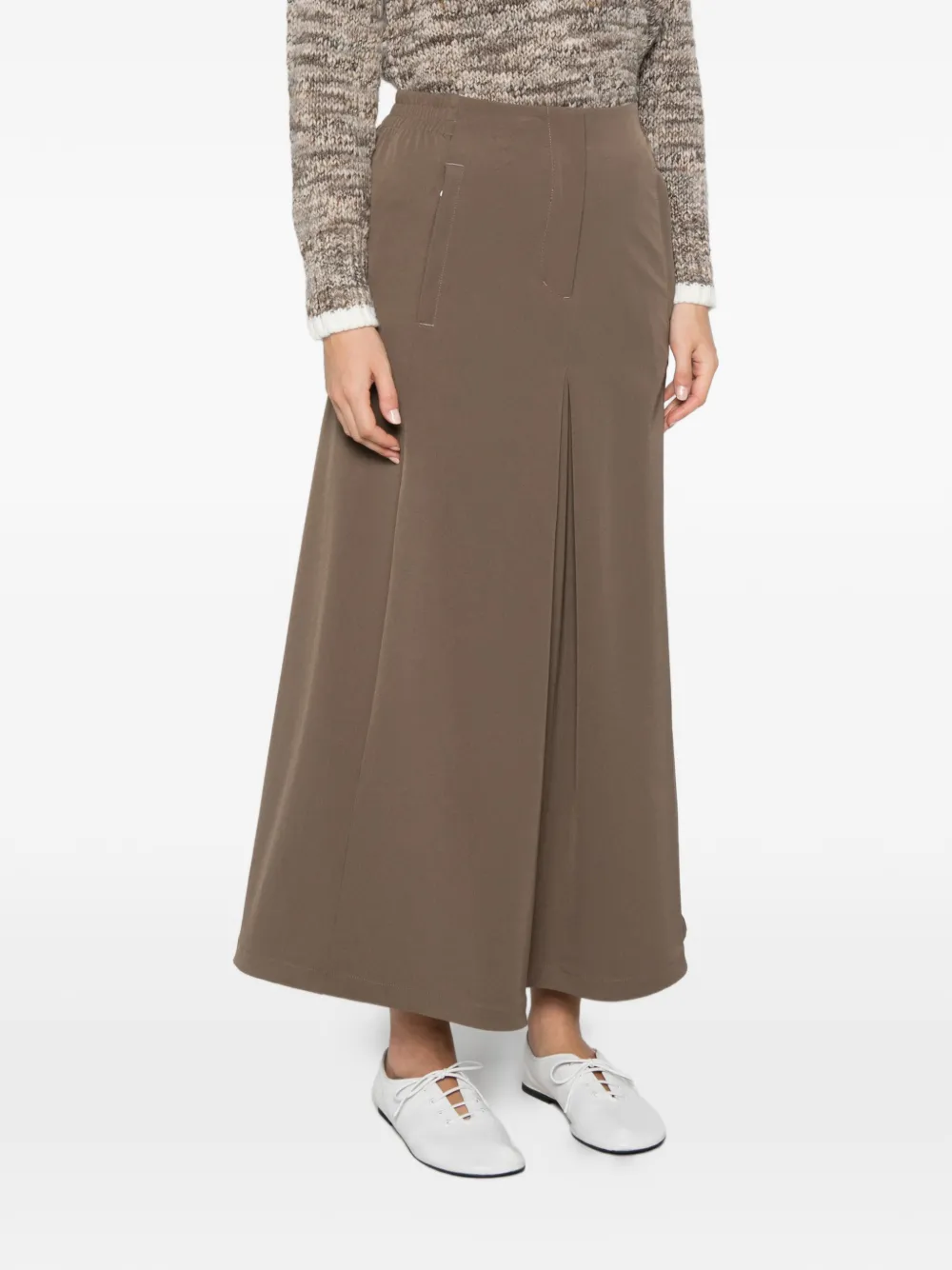 Rains Geplooide maxi-rok met logo-patch Bruin