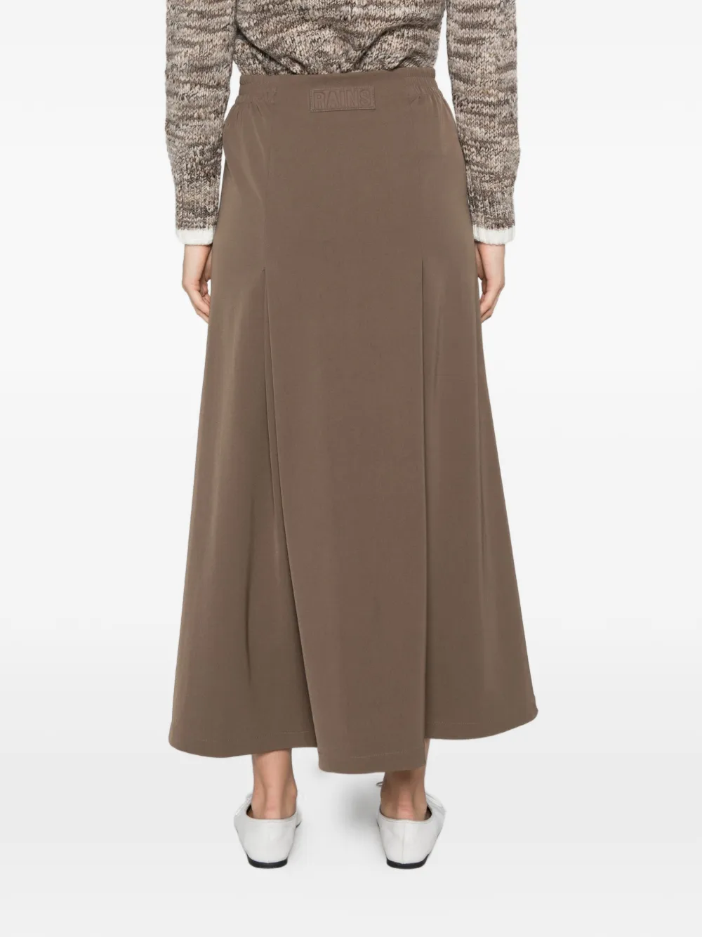 Rains Geplooide maxi-rok met logo-patch Bruin