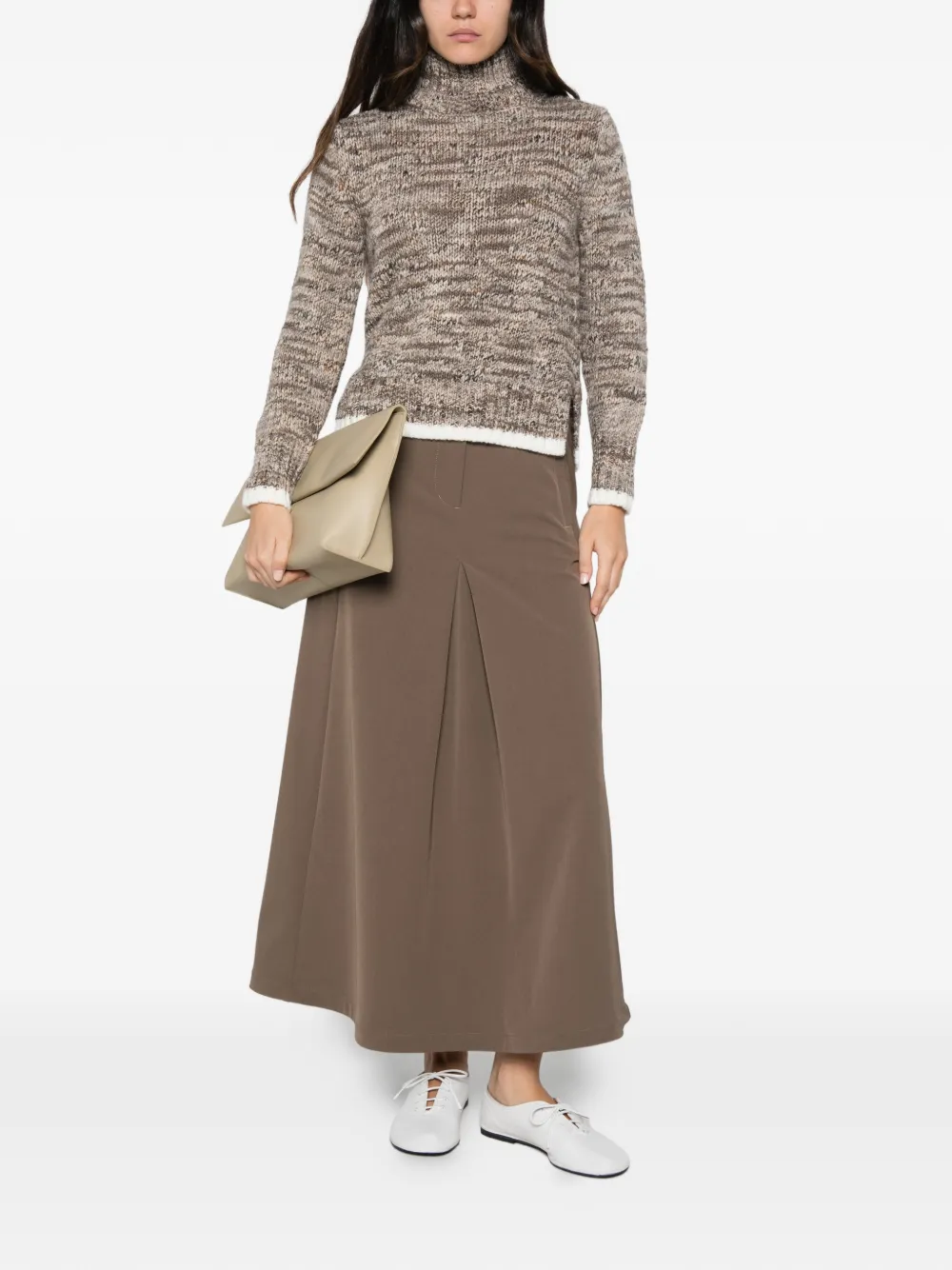 Rains Geplooide maxi-rok met logo-patch Bruin