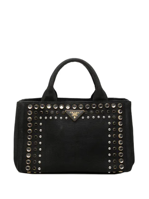 Prada Pre-Owned Canapa 帆布铆钉手提包（2013-2026年典藏款）