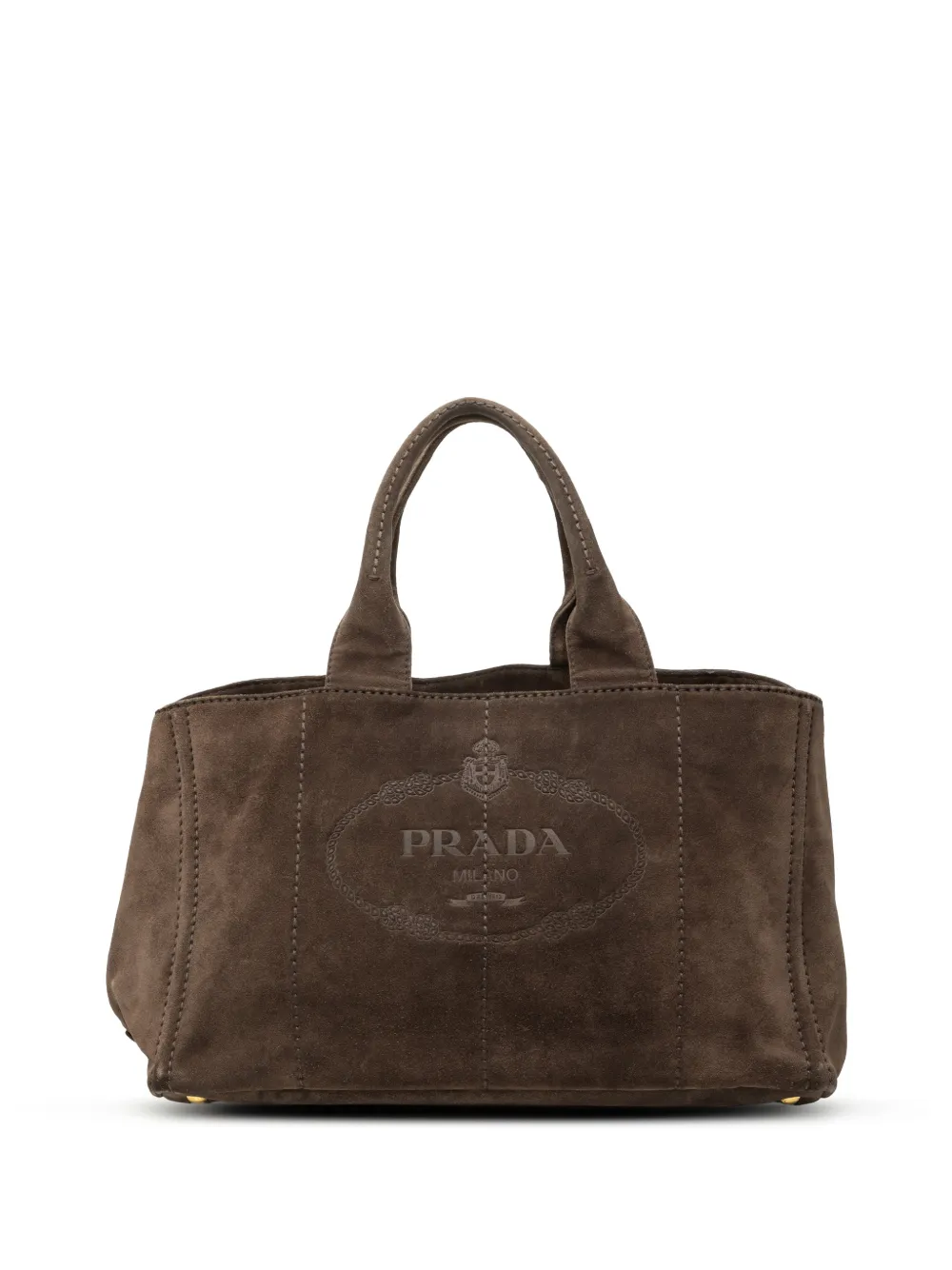 Prada Pre-Owned grand sac à main en daim Canapa à logo (2013-2026) - Marron