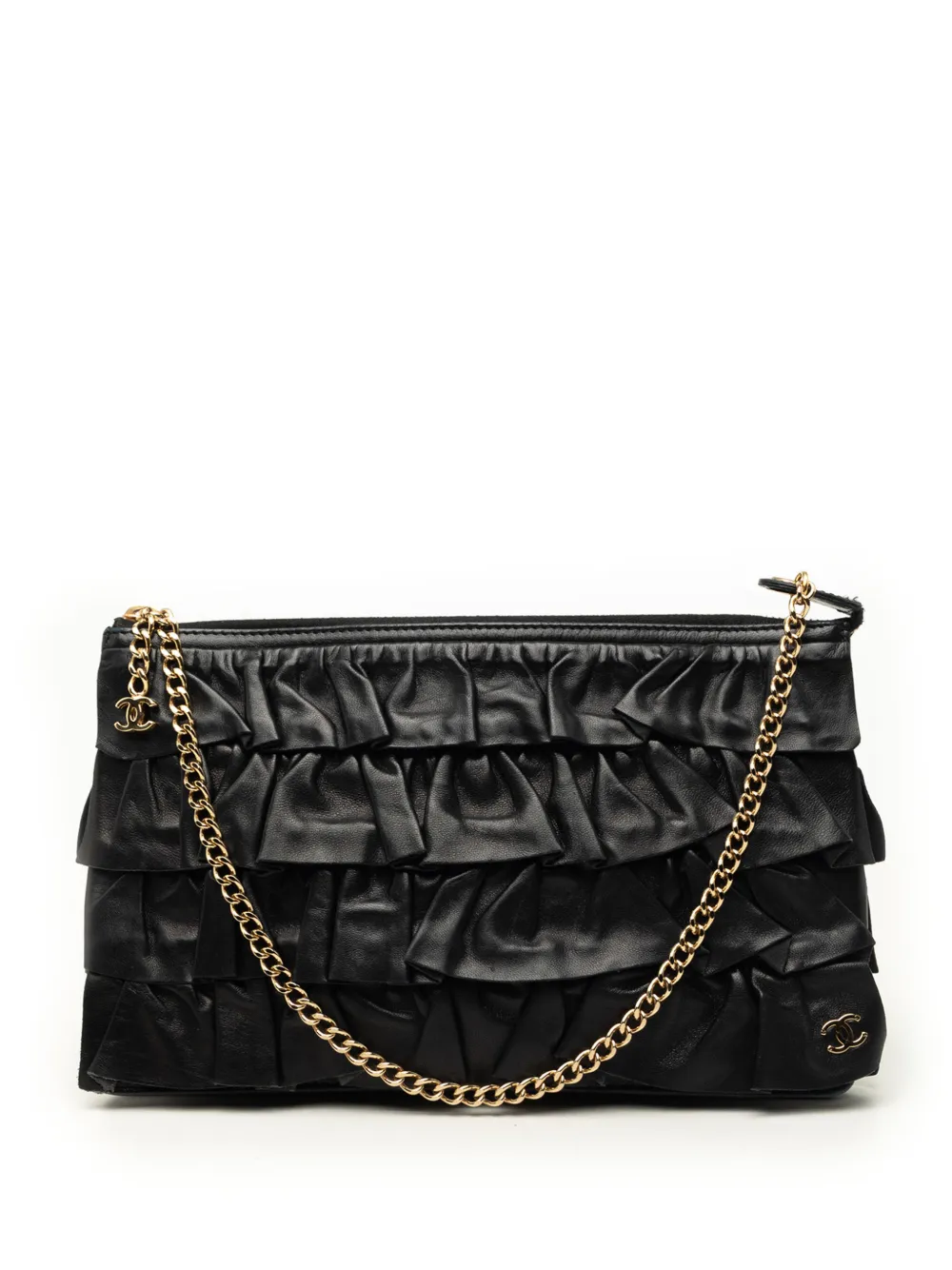CHANEL Pre-Owned 2002-2003 CC Lambskin Ruffled Clutch On Chain shoulder bag - Nero