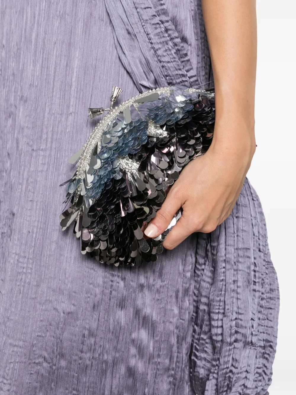 Anya Hindmarch Sequin-embellished Tassel Clutch Bag in Black, view 2