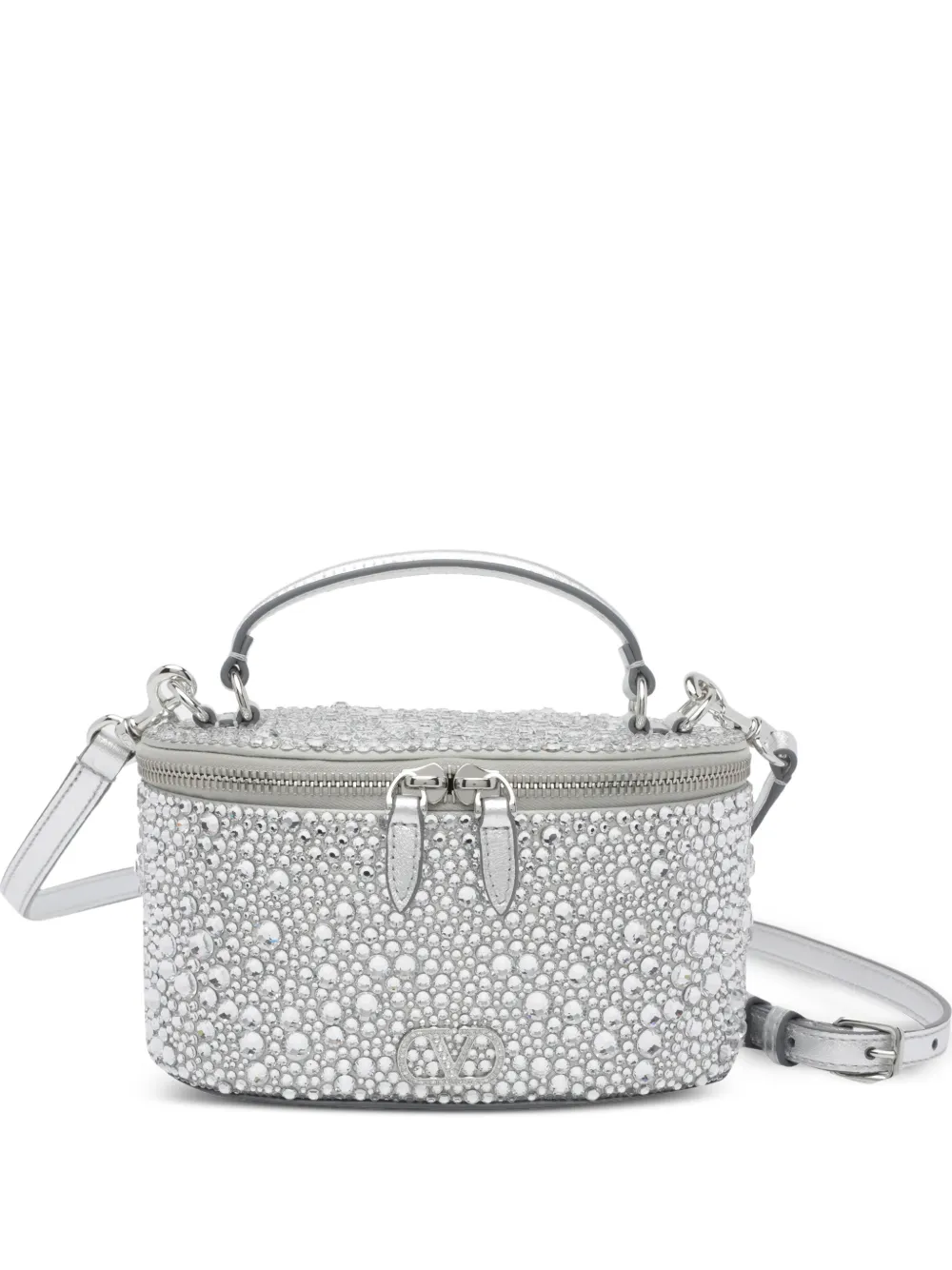 Valentino Garavani VLogo Signature crystal-embellished crossbody bag - Argento