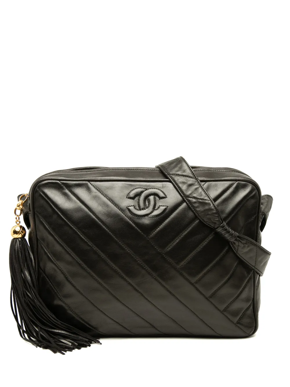 CHANEL Pre-Owned 1991-1994 CC Chevron Lambskin Tassel crossbody bag - Nero