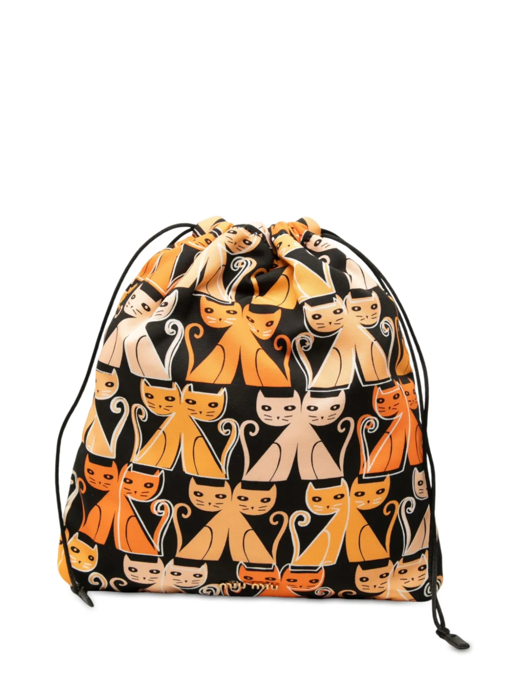 Miu Miu Pre-Owned 2010-2026 Nylon Cat Print Drawstring Pouch clutch bag - Black